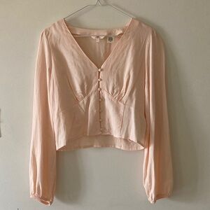Levi's Light Pink Buttoned Balloon Sleeve Cropped Western Blouse
